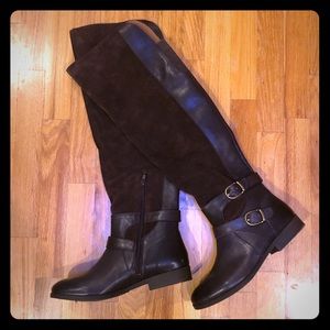 Dark Brown Lucky Genuine Leather Suede OTK Boots